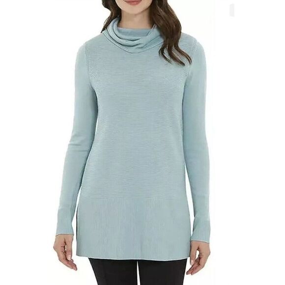 Blue Ribbed Knit tunic sweater - Picture 1 of 12